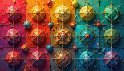 Grammar Structure Interconnected geometric shapes forming a complex, organized structure, representing English grammar rules. An intricate, three dimensional structure composed of interlocking