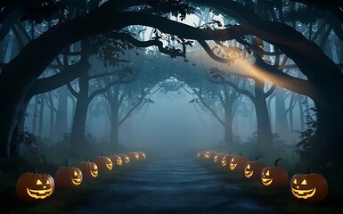 Cinematic Halloween Forest Tunnel with Magical Evening Atmosphere