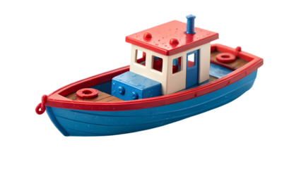 Colorful Toy Tugboat Model: Blue & Red Miniature Marine Vessel for Children's Play