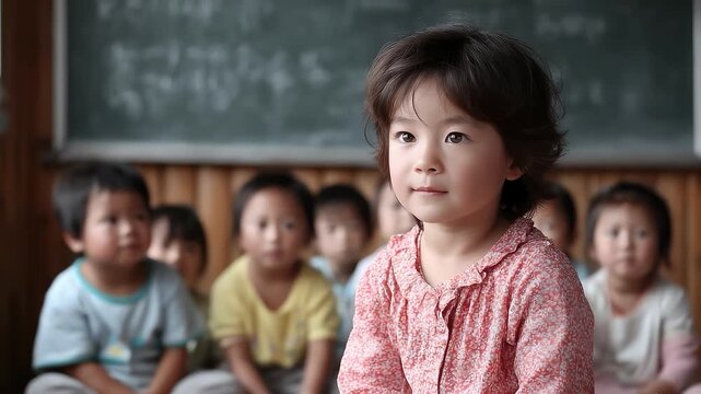 Children's focused eyes in a rural primary school classroom