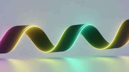 Abstract glowing neon wave ribbon pattern with vibrant gradient colors on a neutral background - Powered by Adobe