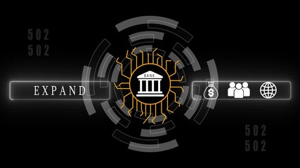 An Expand concept button ,Blue wave digital data flow. Seamless loop technology network background concept . Futuristic digital technology.4K animation. - Powered by Adobe