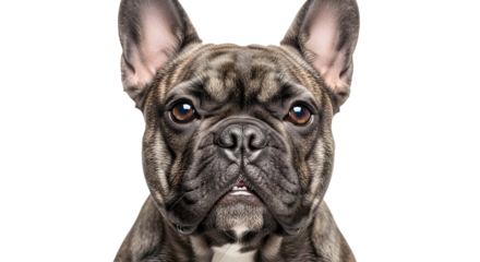 Close-up Portrait of a Brindle French Bulldog's Face with Intense Eyes