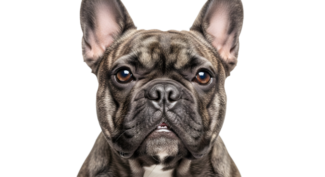Close-up Portrait of a Brindle French Bulldog's Face with Intense Eyes