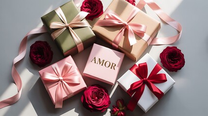 A Beautiful Collection of Wrapped Gifts Tied with Ribbons and Adorned with Roses Perfect for Any Special Occasion or Celebration
