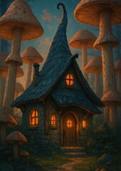 Fototapeta premium Enchanted mushroom forest cottage