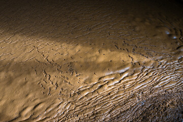 Dried, caked, cracked, brown mud - horizontal