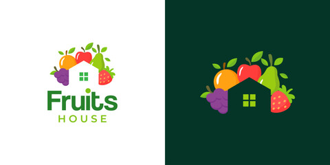 Fruits house logo icon vector illustration, fresh food beverage logo