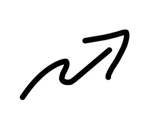 A simple, hand-drawn vector illustration of an arrow pointing upwards. The style is deliberately rough, giving it a quick, casual, and authentic handwritten or doodle aesthetic