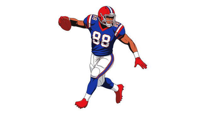 Illustration of an American football player wearing a blue jersey with the number 88, running with the ball.