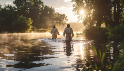 Biblical image of Peter sinking into the lake, as he walks towards Jesus standing in the lake.