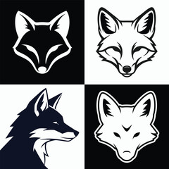 Four stylized fox head illustrations in a black and white checkerboard pattern.