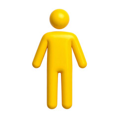 Yellow glossy human figure icon stands upright on a white background, representing simplicity, minimalism, and modern graphic design concepts.