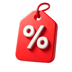 Red discount tag percentage symbol highlights sales, promotions, special offers, and price reductions for marketing and advertising campaigns.