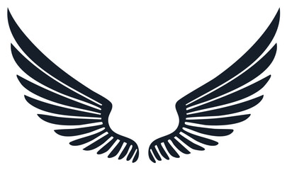 Stylized Wings Illustration, Pair of Dark Symmetrical Wings, Flight Icon Symbol