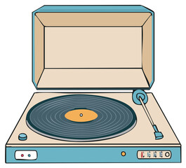 Fototapeta premium Retro Open Record Player with Vinyl Record Vintage Design Illustrated