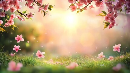 Fototapeta premium Easter morning reveals a beautiful blend of pink flowers and morning light.