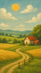 Obraz premium Idyllic countryside landscape painting