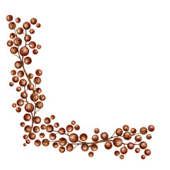 Watercolor Red Berries Corner Frame. Rustic Botanical Border Illustration