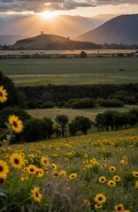 sunset over the field