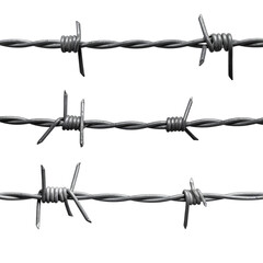 Isolated, rusty barbed wire vector illustration of an old metal fence with sharp steel thorns on a white background, signifying danger and security border