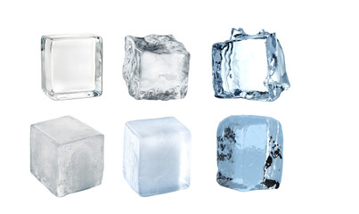 block of ice Cold blue crystal clear frozen block of ice melting to create pool of water on...