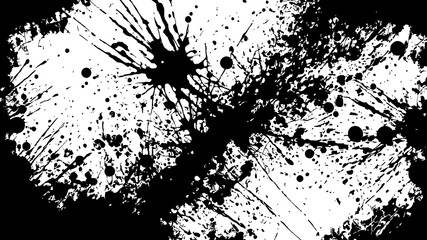 High-Contrast Black and White Ink Splatter Grunge Texture Background with Paint Drops, Smudges and Chaotic Artistic Splash Design for Abstract Art and Modern Graphic Projects