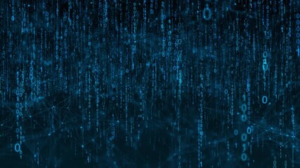 Binary coding cascades deep blue digital plexus network, symbolizing data transfer, encryption, technology flow. for cyber visuals, futuristic AI concepts, or blockchain-themed video projects - Powered by Adobe