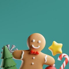 Gingerbread man christmas holiday festive. 3d rendering