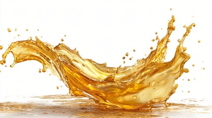 Golden amber liquid splash frozen in motion with droplets and reflections