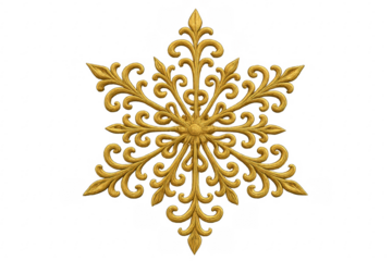 Golden ornate filigree star ornament on transparent background