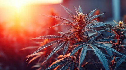 Cultivating cannabis a lush grow operation in nature's embrace at sunset for sustainable living