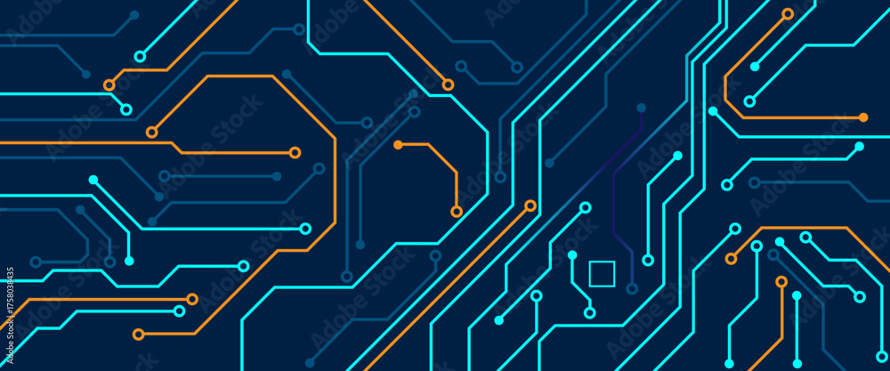 Wall mural abstract digital technology futuristic internet network speed connection blue and orange background.