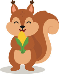 cute cartoon squirrel animal with cheerful expression with pose holding pumpkin
