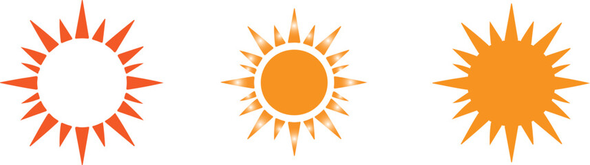 Various sun illustrations featuring different styles and vibrant orange colors