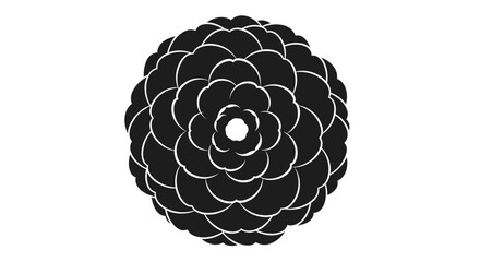 Abstract circular pattern of layered, scalloped petals in black and white