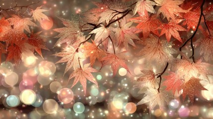 Autumn leaves falling nature digital artwork enchanted forest close-up serenity and beauty