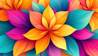Bright Aesthetic Floral Background Vector with Orange, Pink, and Teal Flowers for Decorative Digital Projects