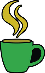 Steaming Green Coffee or Tea Cup Icon: Hot Beverage Vector Art