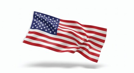Waving American flag isolated on a white background, symbolizing freedom, patriotism, and national pride for the United States