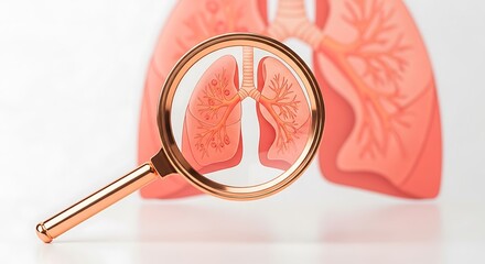 Medical Magnifying Glass Examines Lungs with Bronchial Tree and Lesions human lungs respiratory system