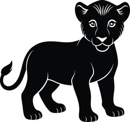 Black and white cat vector illustration silhouette of a mammal pet icon with an outline