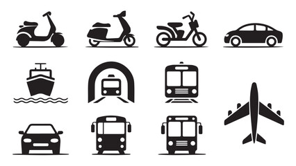 Modern transportation icon set with bold colors