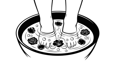 Feet soaking in a floral foot bath with water ripples and bubbles