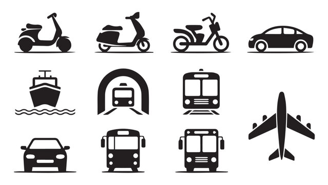 Modern transportation icon set with bold colors