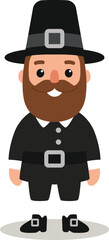 cute pilgrim man cartoon with upright standing pose