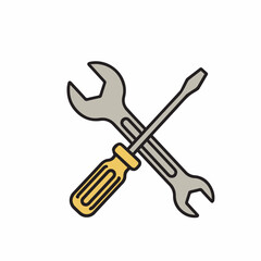 Simple cartoon illustration of a crossed wrench and screwdriver representing tools and repair services