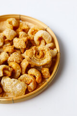 Crispy pork cracklings, a crunchy savory snack.