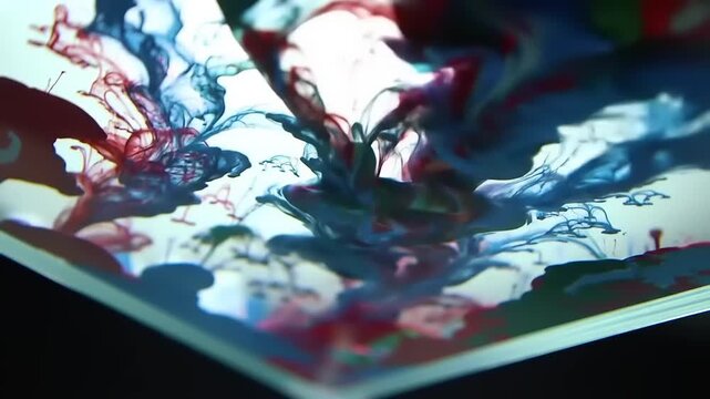 Abstract ink flow with vibrant colors dissolving in clear liquid