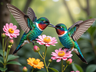 Fototapeta premium hummingbird and flowers